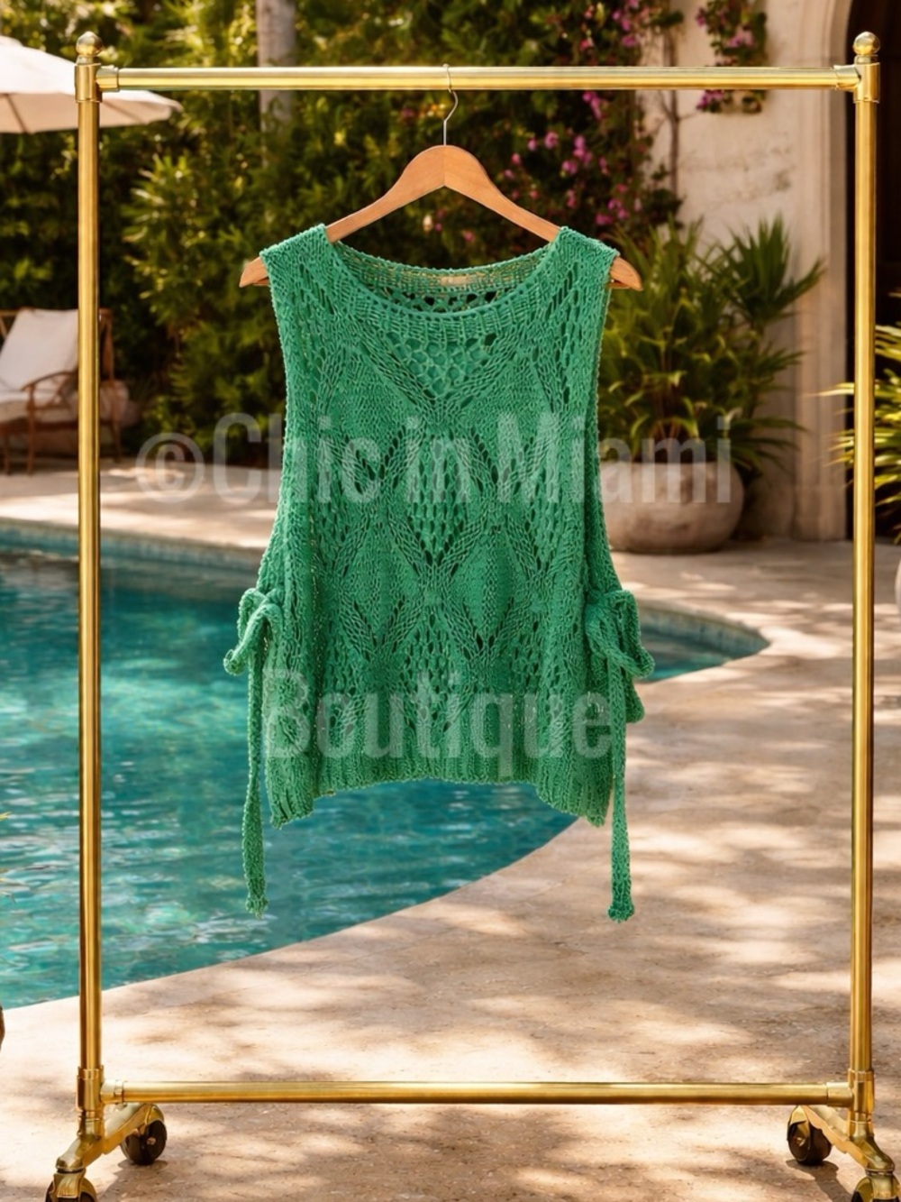 Made in Italy Crochet Sleeveless Knit Top OS - Green, Yellow